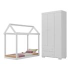 Quarto Infantil Com Cama Montessoriana E Guarda-roupas Algodã