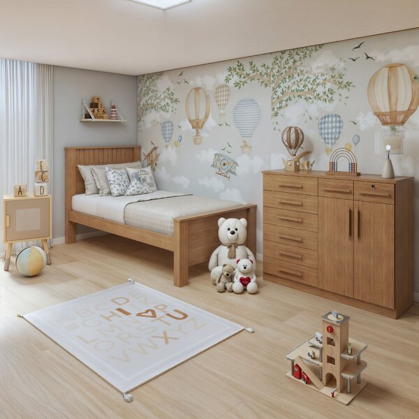 Quarto Infantil Com Cama Solteiro Athenas E Cômoda 8 Gavetas