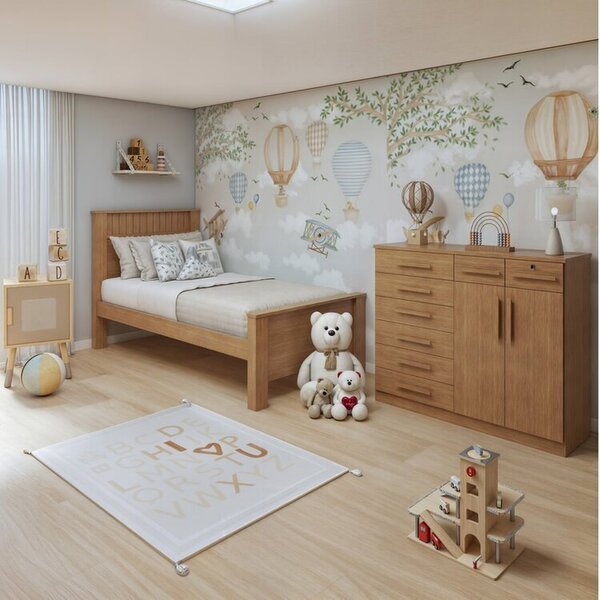 Quarto Infantil Com Cama Solteiro Athenas E Cômoda 8 Gavetas