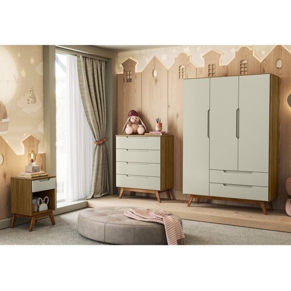 Quarto Infantil Com Cômoda, Guarda Roupa E Mesa De Cabeceira