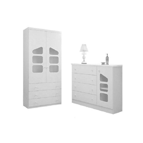 Quarto Infantil Com Guarda Roupa 02 Portas E Cômoda Sapateira
