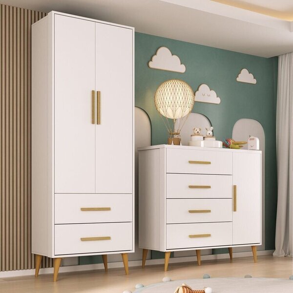 Quarto Infantil Com Guarda-roupa 2 Portas 2 Gavetas Com Cômod