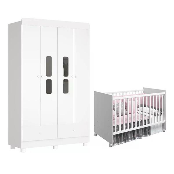 Quarto Infantil Com Guarda Roupa 4 Portas Katatau E Berço Mel