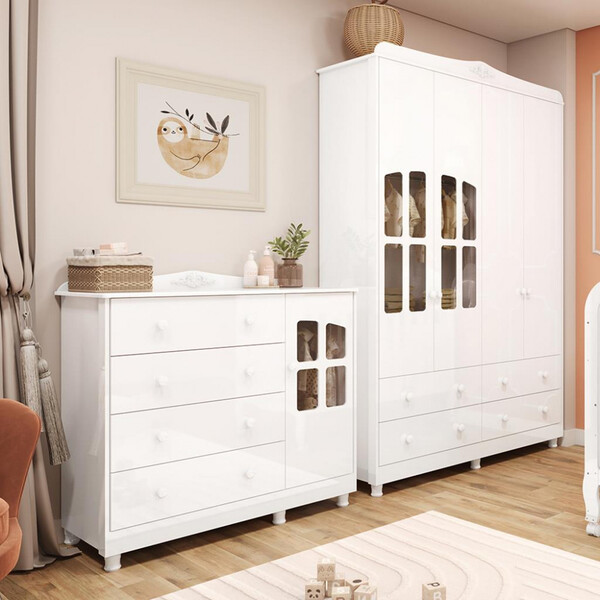 Quarto Infantil Com Guarda Roupa E Cômoda Com Janelas 100 Mdf