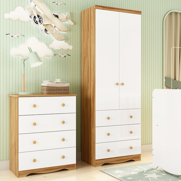 Quarto Infantil Com Guarda Roupa Smim New E Cômoda Junior New