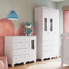 Quarto Infantil Com Guarda Roupas 3 Portas E Cômoda Com Janel