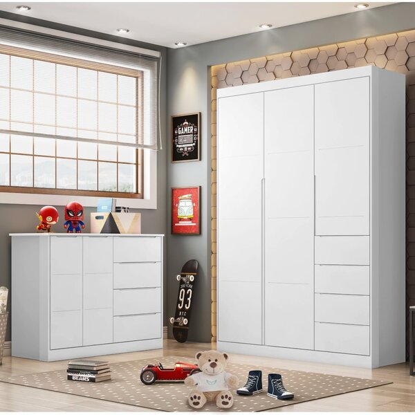 Quarto Infantil Com Guarda Roupas E Cômoda Eloá  Branco