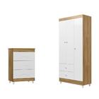 Quarto Infantil Cômoda 3 Gavetas, Roupeiro Nature/branco