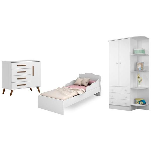 Quarto Infantil Cômoda Sapateira, Guarda Roupa Cantoneira E M