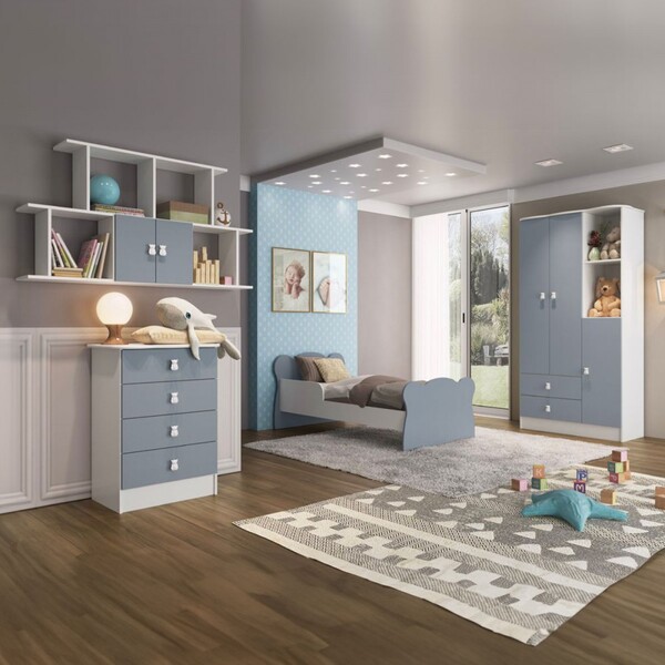 Quarto Infantil Completo Anjinho 5 Portas 6 Gavetas Azul - Pe