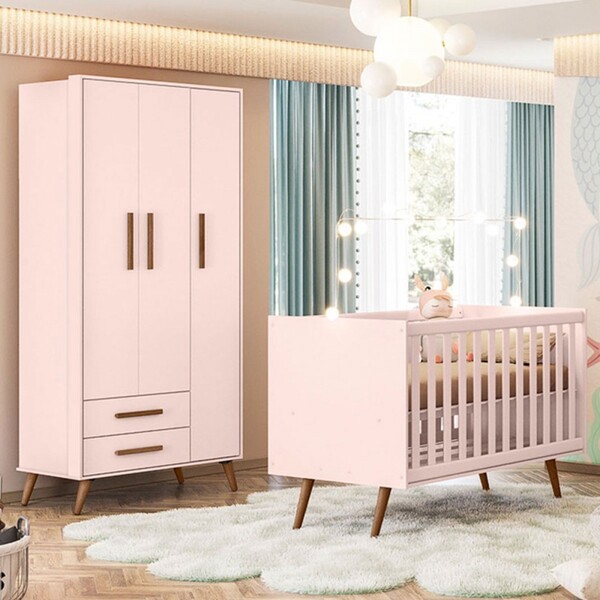 Quarto Infantil Completo Bear 3 Portas 2 Gavetas Rosa - Pnr M