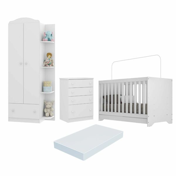 Quarto Infantil Completo C/ Berço 3x1 E Colchão Incluso Multi