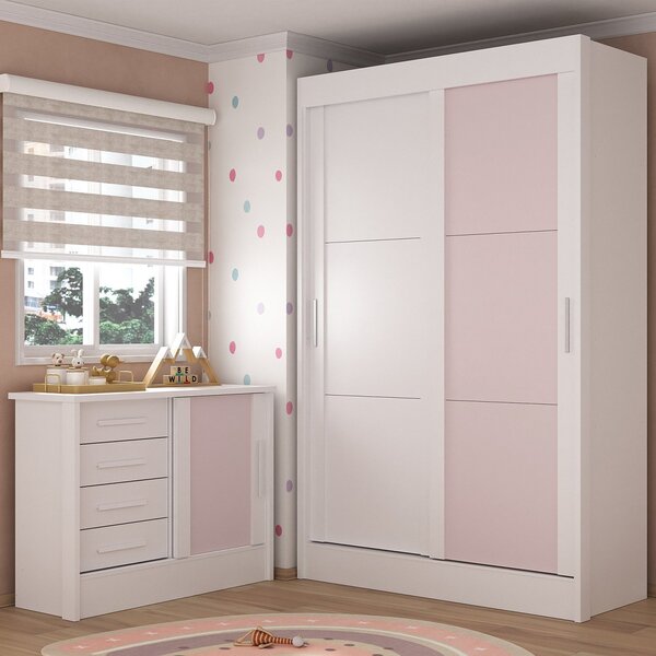 Quarto Infantil Completo Guarda-roupa 2 Portas 2 Gavetas Com