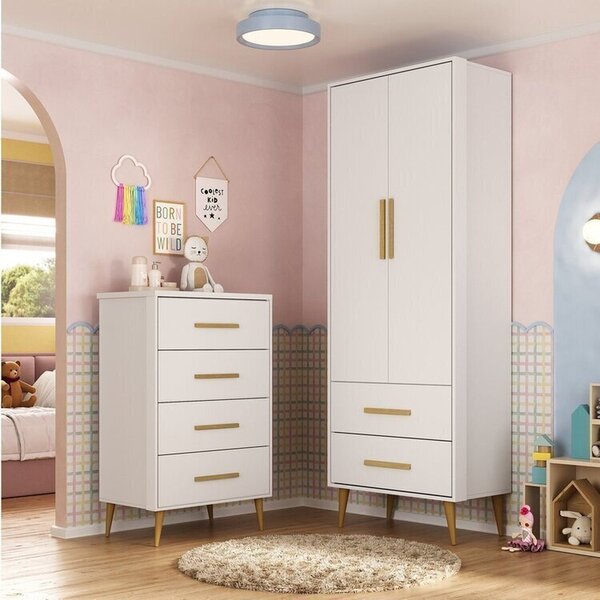 Quarto Infantil Completo Guarda-roupa 2 Portas 2 Gavetas Com