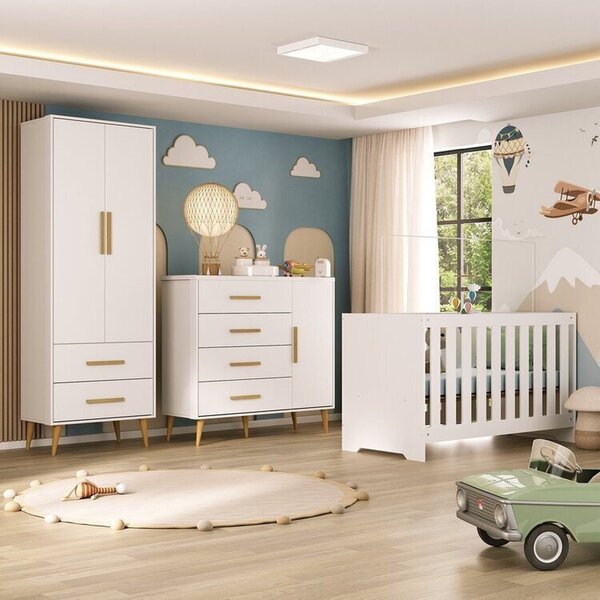 Quarto Infantil Completo Guarda-roupa 2 Portas 2 Gavetas Com