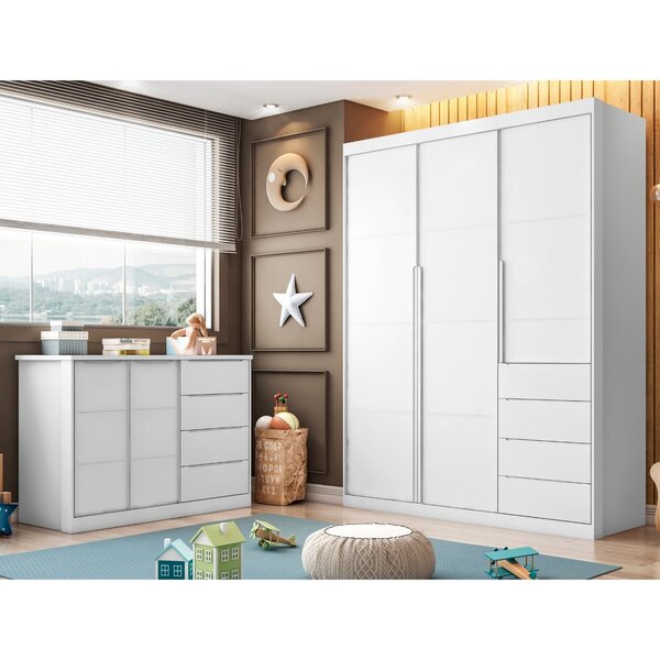Quarto Infantil Completo Guarda Roupa 3 Portas 4 Gavetas Com