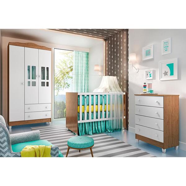 Quarto Infantil Completo Guarda Roupa 3 Portas Ariel Cômoda 4