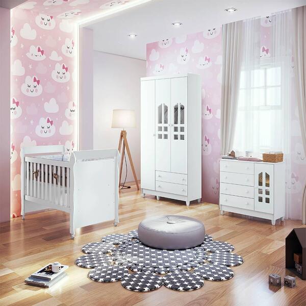 Quarto Infantil Completo Guarda Roupa 3 Portas Cômoda Com Por