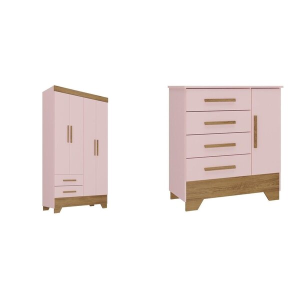 Quarto Infantil Completo Guarda Roupa 4 Portas 2 Gavetas Com