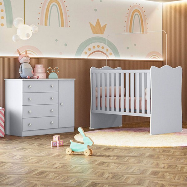 Quarto Infantil Completo Iris 1 Porta 4 Gavetas Cinza - Pnr M