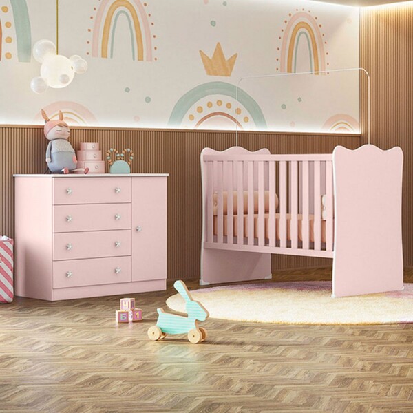 Quarto Infantil Completo Iris 1 Porta 4 Gavetas Rosa - Pnr Mó