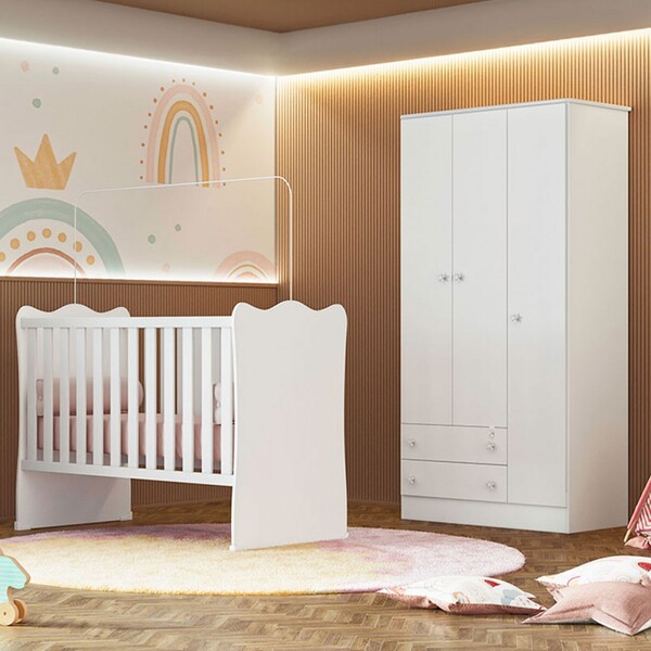 Quarto Infantil Completo Iris 3 Portas 2 Gavetas Branco - Pnr