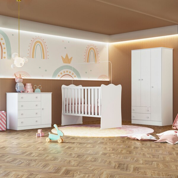 Quarto Infantil Completo Iris 4 Portas 6 Gavetas Branco - Pnr