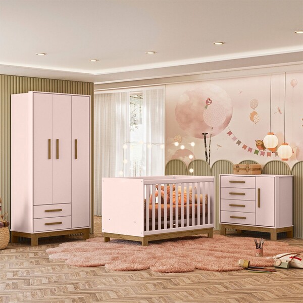 Quarto Infantil Completo Lion 4 Portas 6 Gavetas Rosa - Pnr M