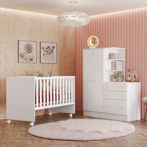 Quarto Infantil Completo Lua 2 Portas 3 Gavetas Branco - Pnr