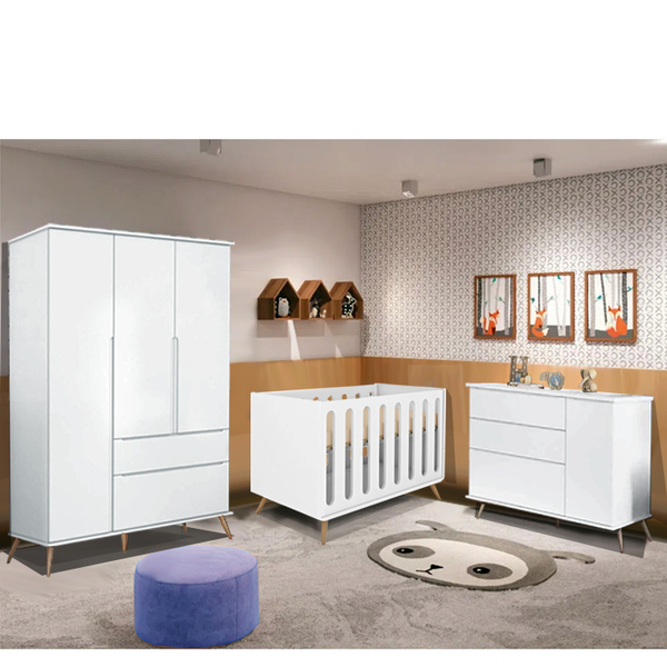 Quarto Infantil Completo Melinda Com Guarda Roupa, Cômoda E B
