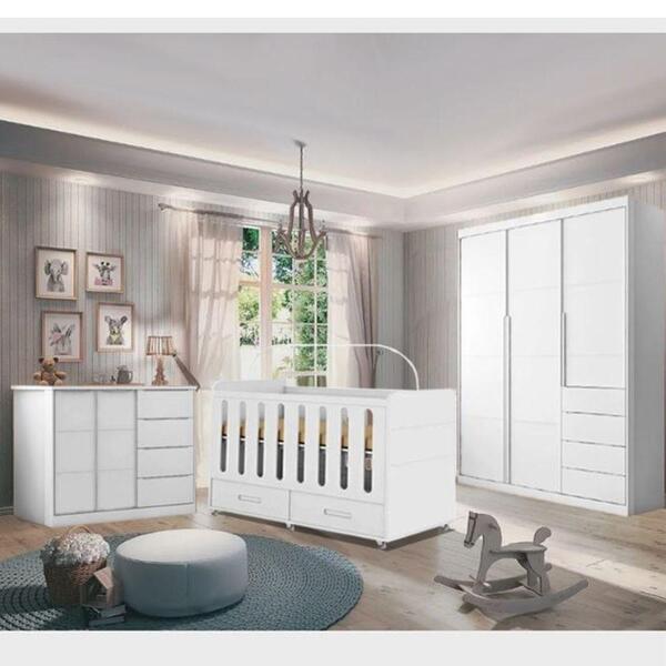 Quarto Infantil Completo Perola Com Guarda Roupa 3 Portas