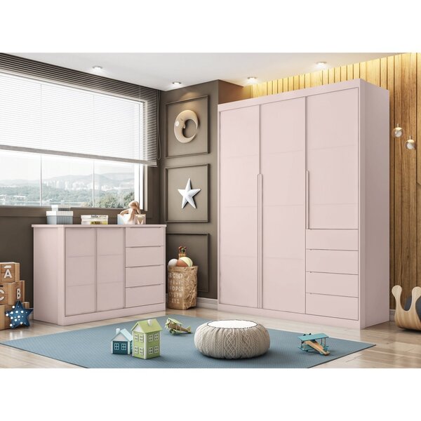 Quarto Infantil Completo Pérola Roupeiro E Cômoda 4 Gavetas