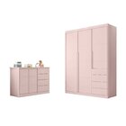 Quarto Infantil Completo Pérola Roupeiro E Cômoda 4 Gavetas