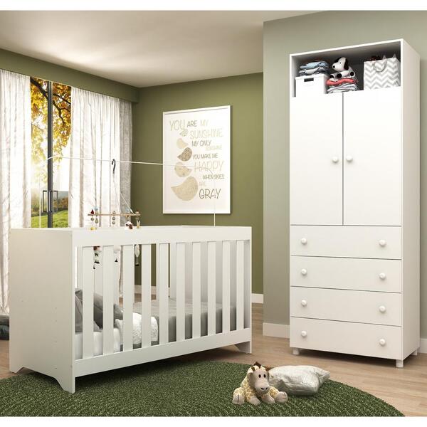 Quarto Infantil Completo Roupeiro + Berço 3 Em 1 Amore Multim