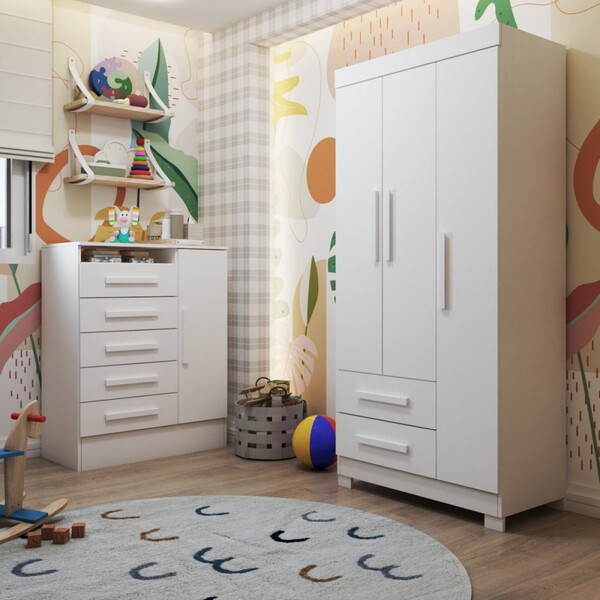 Quarto Infantil Completo Sonho 4 Portas 7 Gavetas Branco - Pa