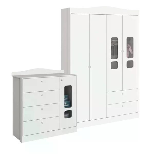 Quarto Infantil Danny Com Guarda Roupa 4 Portas E Cômoda - Re