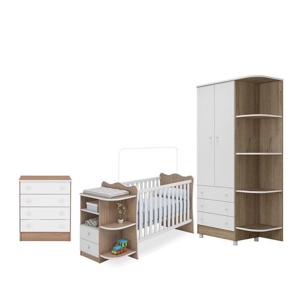 Quarto Infantil Doce Sonho Berço Cômoda Branco/carvalho - Qmo