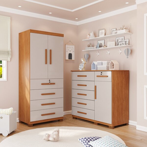 Quarto Infantil Guarda-roupa 2 Portas 4 Gavetas E Cômoda 1 Po