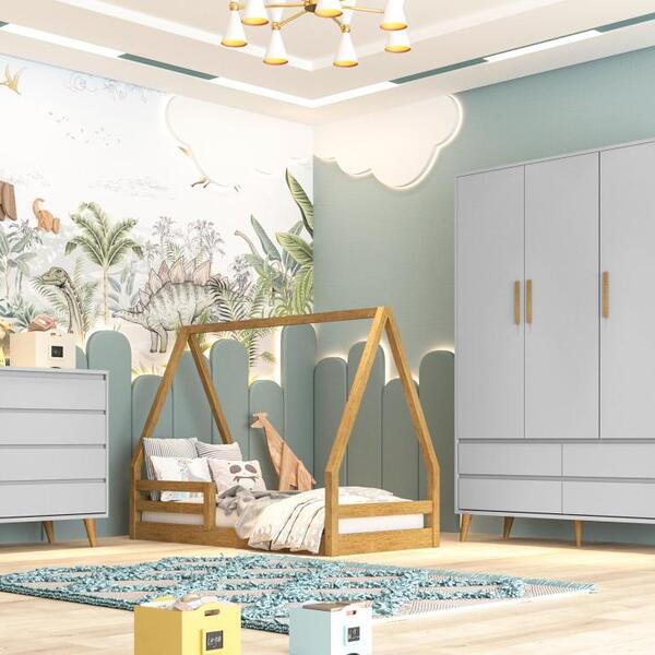 Quarto Infantil Guarda Roupa 3 Portas Cômoda 4 Gavetas Lorena