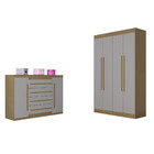 Quarto Infantil Guarda Roupa 4 Portas E Cômoda 4 Gavetas 2 Po