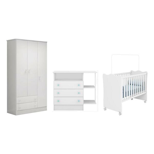 Quarto Infantil Guarda Roupa, Berço E Cômoda Branco