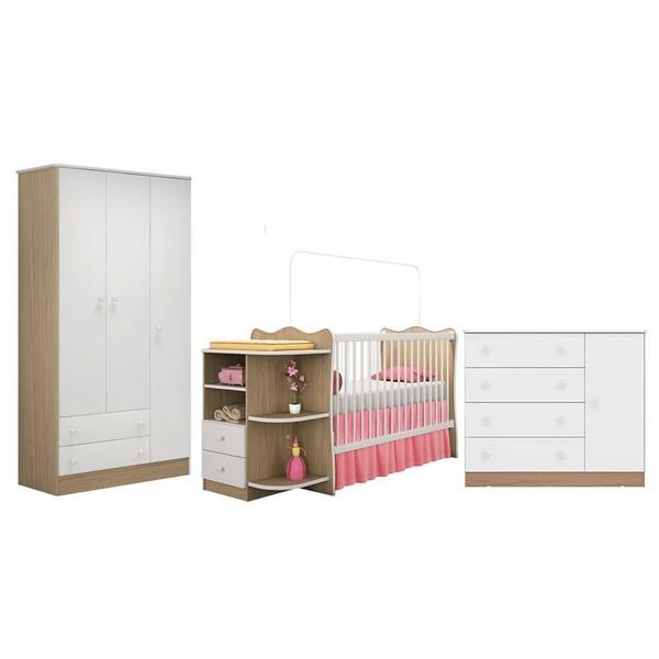 Quarto Infantil Guarda Roupa Berço E Cômoda Branco/carvalho