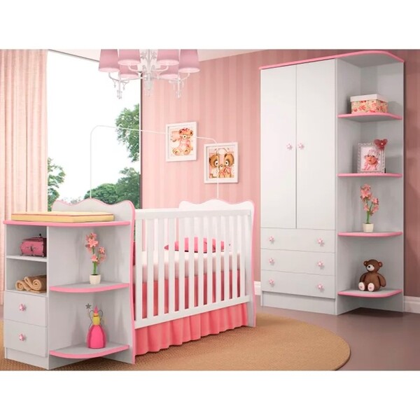 Quarto Infantil Guarda Roupa Com Cantoneira E Berço Cômoda Ce