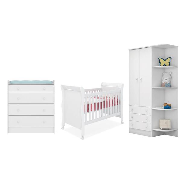 Quarto Infantil Guarda Roupa, Cômoda Com Trocador E Berço Min