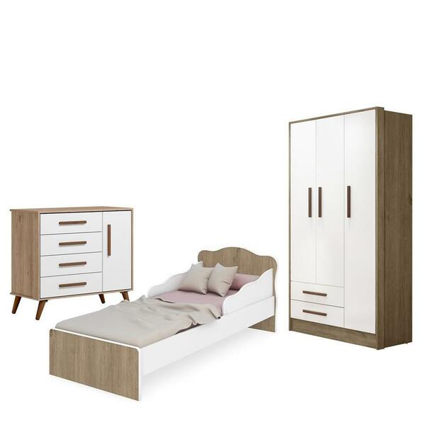 Quarto Infantil Guarda Roupa, Cômoda Sapateira E Mini Cama Br