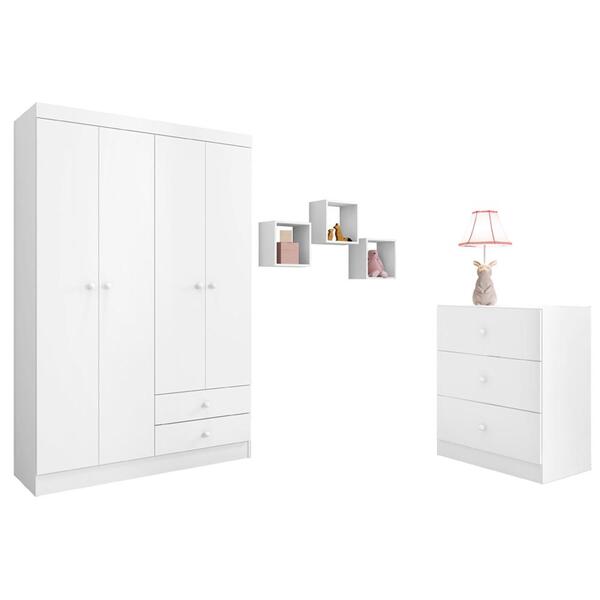 Quarto Infantil Guarda Roupa E Cômoda Louise E Nichos Branco