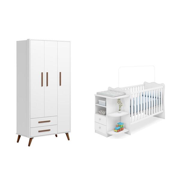 Quarto Infantil Guarda Roupa Retrô E Berço Com Cômoda Doce So