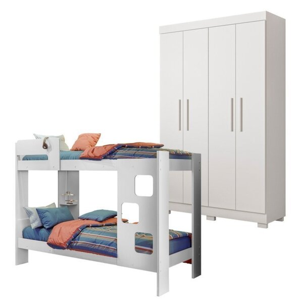 Quarto Infantil/juvenil Com Beliche Vegas E Guarda Roupa 4 Portas 3 ...