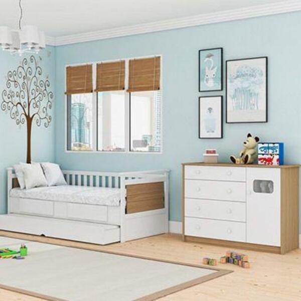 Quarto Infantil Manu Carvalho E Branco Móveis Peroba
