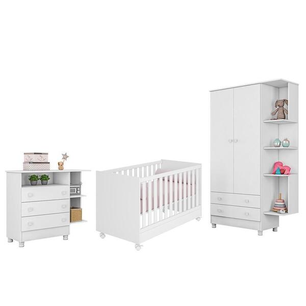 Quarto Infantil Meu Soninho Berço Mini Cama Branco - Qmovi
